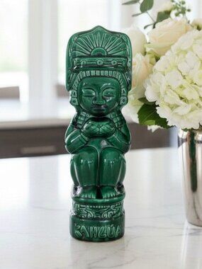 Vintage Mid-Century Kahlúa Tiki Decanter Teal Blue Authentic 1970s Barware Decor